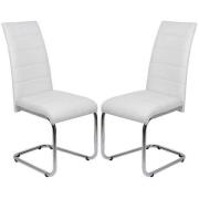 Daryl White Faux Leather Dining Chairs With Chrome Legs In Pair