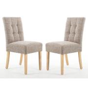 Mendoza Oatmeal Fabric Dining Chairs With Oak Legs In Pair