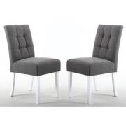 Mendoza Steel Grey Fabric Dining Chairs With White Legs In Pair