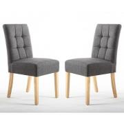 Mendoza Steel Grey Fabric Dining Chairs With Oak Legs In Pair