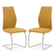 Bernie Pumpkin Leather Dining Chairs With Chrome Frame In Pair