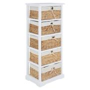 Ashbile Wooden Chest Of 5 Basket Drawers In White
