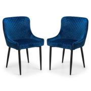 Lakia Blue Velvet Dining Chairs With Black Legs In Pair