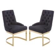 Azaltro Black Linen Fabric Dining Chairs In Pair