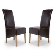 Kyoto Brown Leather Dining Chairs With Oak Legs In Pair