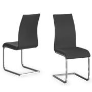 Parkend Black Leather Dining Chairs With Chrome Legs In Pair