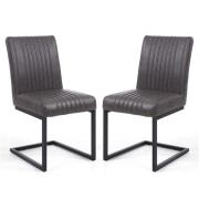 Aboba Grey Leather Dining Chairs With Metal Legs In Pair