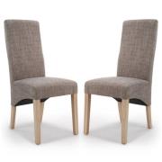 Basrah Oatmeal Fabric Dining Chairs With Oak Legs In Pair