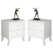 Solar Serigraphed White Wooden Bedside Cabinets In Pair