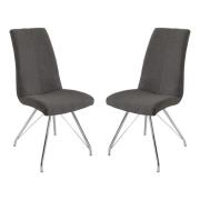 Mekbuda Dark Grey Fabric Upholstered Dining Chair In Pair