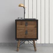 Rynok Wooden Bedside Cabinet In Matt Black Walnut With 2 Drawers