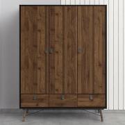 Rynok Wooden Triple Door Wardrobe In Matt Black Walnut