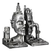 Steampunk Bookend Skull Poly Sculpture In Antique Silver