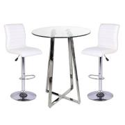 Poseur Clear Glass Bar Table With 2 Ripple White Bar Stools