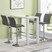 Jam Rectangular Glass White Bar Table 4 Ripple Grey Stools