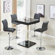 Topaz Glass Black Gloss Bar Table With 4 Ripple Black Stools