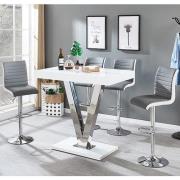 Vienna White High Gloss Bar Table With 4 Ritz Grey White Stools