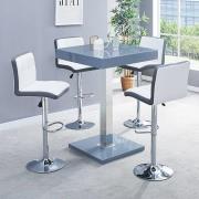 Topaz Glass Grey Gloss Bar Table With 4 Copez White Grey Stools