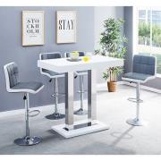 Caprice White High Gloss Bar Table 4 Copez Grey White Stools