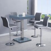 Topaz Glass Grey Gloss Bar Table With 4 Ritz Grey White Stools