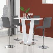 Ilko White High Gloss Bar Table With 4 Ripple Grey Stools