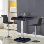 Topaz Milano Marble Effect Bar Table 2 Ripple Black Stools