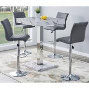 Topaz Diva Marble Effect Gloss Bar Table 4 Ripple Grey Stools