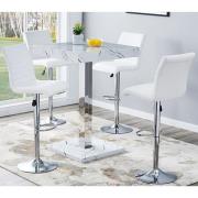 Topaz Vida Marble Effect Gloss Bar Table 4 Ripple White Stools