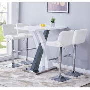 Axara White Grey Gloss Bar Table With 4 Candid White Stools