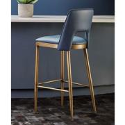 Glidden Blue Leather Bar Chair With Brass Legs In Pair