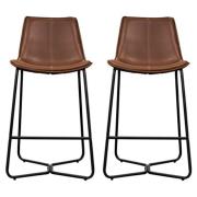 Holland Brown Leather Bar Chairs With Metal Base In Pair