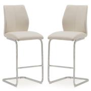 Bernie Taupe Leather Bar Chairs With Chrome Frame In Pair