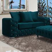 Worley Malta Plush Velour Fabirc 2 Seater Sofa In Emerald