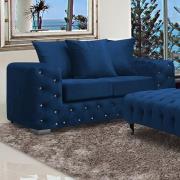 Worley Malta Plush Velour Fabirc 2 Seater Sofa In Navy