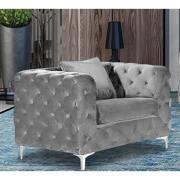 Mills Malta Plush Velour Fabric Armchair In Silver