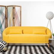 Errai Upholstered Linen Fabric 3 Seater Sofa In Yellow