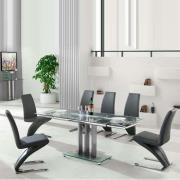 Rihanna Extending Clear Glass Dining Table 6 Demi Grey Chairs