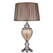 Chrome Table Lamp With Amber Glass And Brown Pleated Tapered Sha