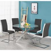 Toulouse Clear Glass Dining Table With 4 Symphony Black Chairs