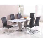 Ceibo High Gloss White Glass Extending Dining Set With 6 Chairs