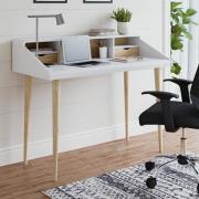 Yatton Wooden Laptop Desk With 2 Drawers In White And Oak