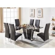 Memphis Large Black Gloss Dining Table 6 Vesta Black Chairs