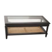 Corson Clear Glass Coffee Table With Rattan Undershelf In Black