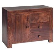 Tivat Mango Wood Sideboard 1 Door 3 Drawers In Dark Mahogany