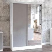 Lynn Mirrored Sliding Wardrobe In Grey And White High Gloss