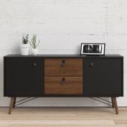 Rynok Wooden Sideboard In Matt Black Walnut With 2 Door 2 Drawer