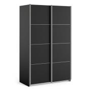 Vrok Wooden Sliding Doors Wardrobe In Matt Black With 5 Shelves