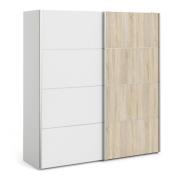 Dcap Wooden Sliding Doors Wardrobe In White Oak With 2 Shelves