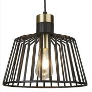 Bird Cage Frame Pendant Lamp In Black And Brass Design