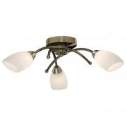 Opera Opal Glass Shades Three Celing Light In Antique Brass